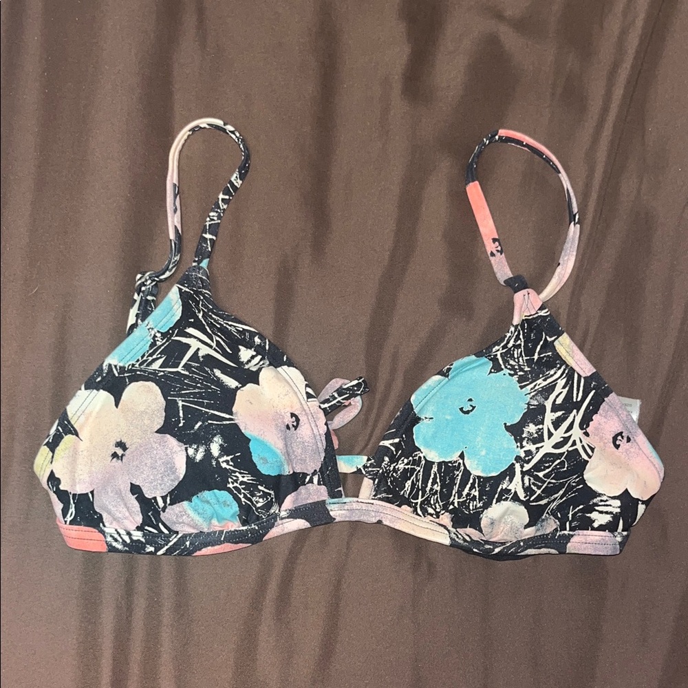❌SOLD❌ Billabong Andy Warhol Floral Bikini Top - Black and Blue